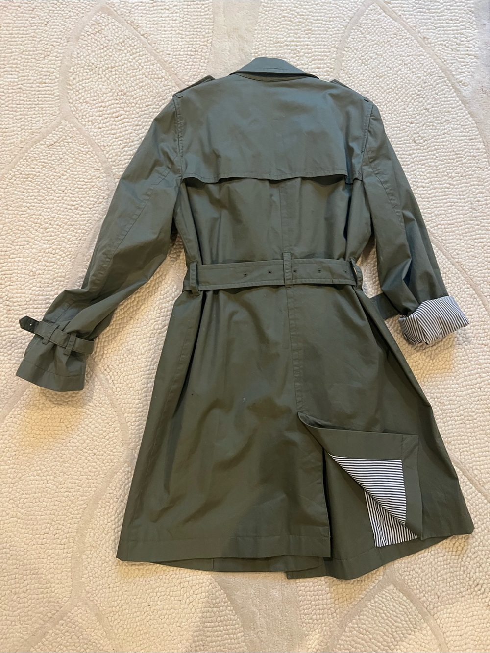 NWOT J. Crew Olive Double-Breasted Trench with Waist Tie - Picture 6 of 7